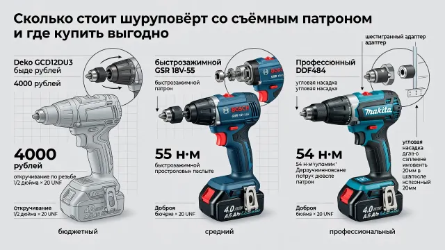 Сколько стоит шуруповёрт со съёмным патроном и где купить выгодно